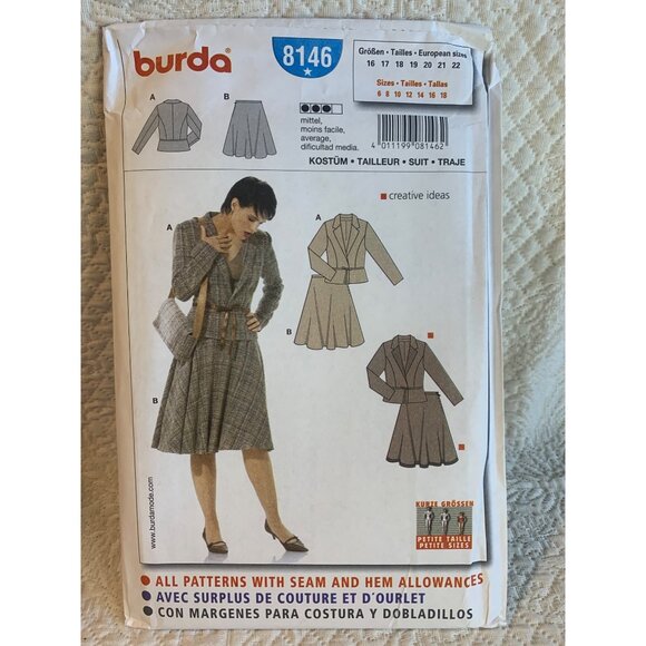 Burda Misses Skirt Jacket Sewing Pattern sz 6-18 8146 - uncut - Picture 5 of 9